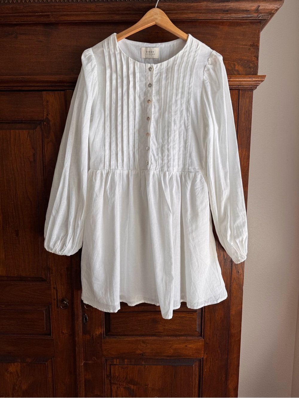 DISSH White Pintuck Linen Cotton Blend Dress